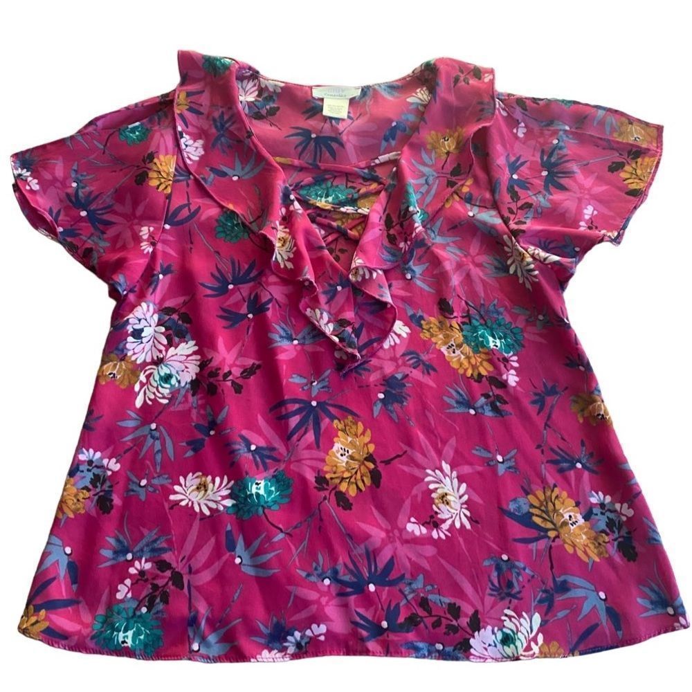 Urban Romantics bell sleeve polyester pink floral top size M